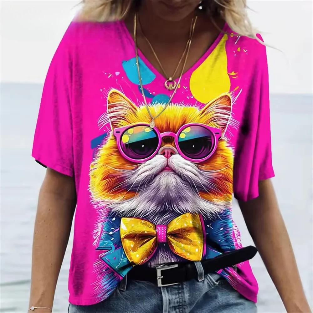 

Casual Loose Crew Neck Top Fashion Print V-neck Versatile T-Shirts Women’s L