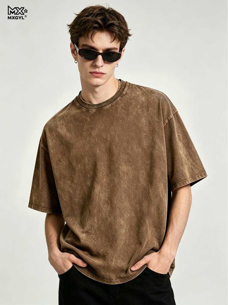 Men's 100% Cotton Acid-Washed T-shirts Solid Custom Print Vintage Tee Washed Oversized T Shirt Tops Harajuku Streetwear Top