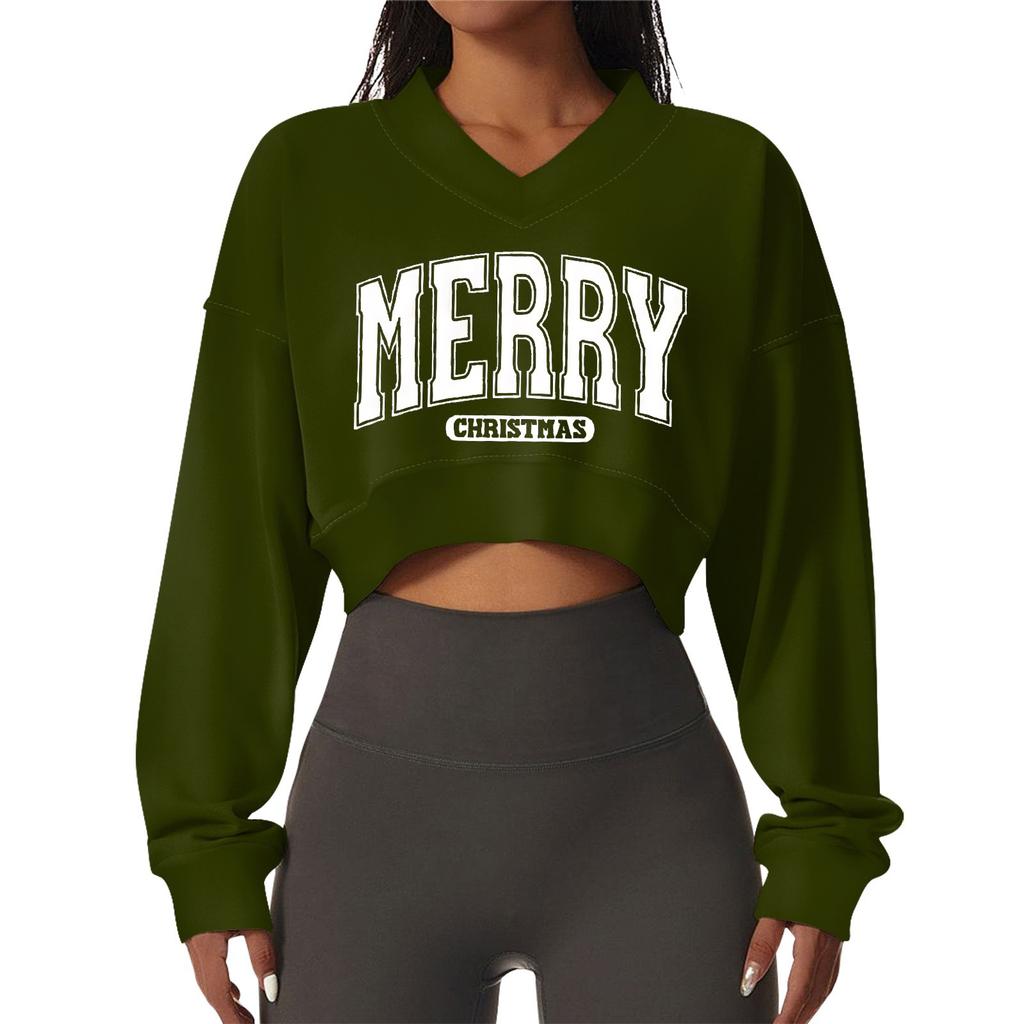 Women's Casual Fashionable Comfortable Padded V-Neck Christmas Printed Long Sleeve Sports Sweatshirt