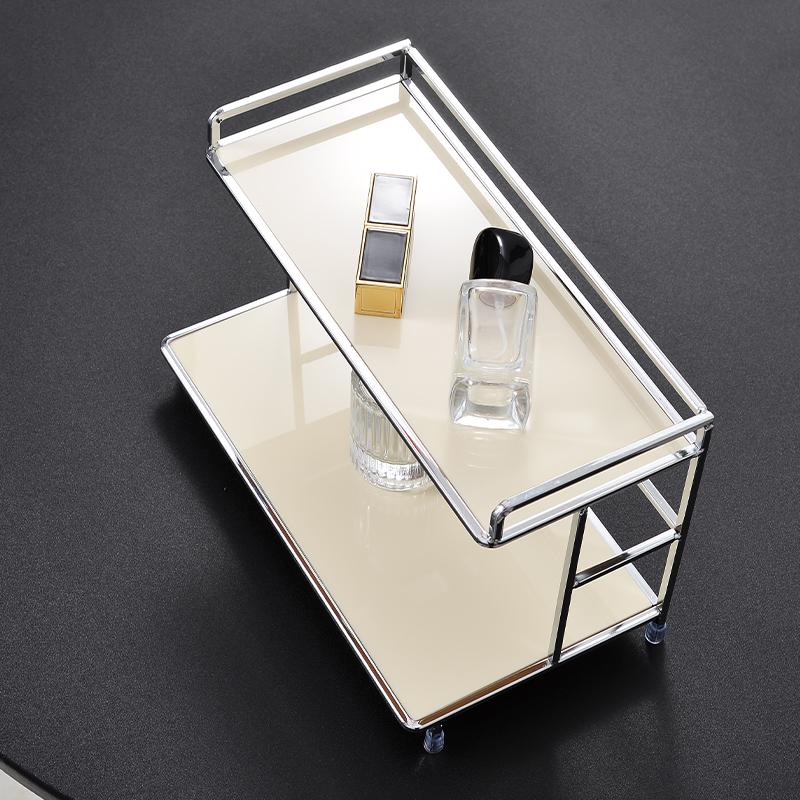 Metal Desktop Layered Storage Rack Double-Layer Desk Storage Rack Bathroom Cosmetics Storage Rack for Living Room Entrance Hall Kitchen and Bathroom
