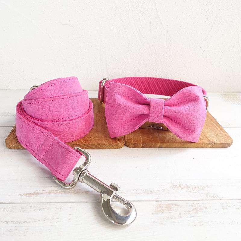 MUTTCO Tear-Resistant Dog Collar and Leash Set with Bowtie Ornament (UDC-076) XS