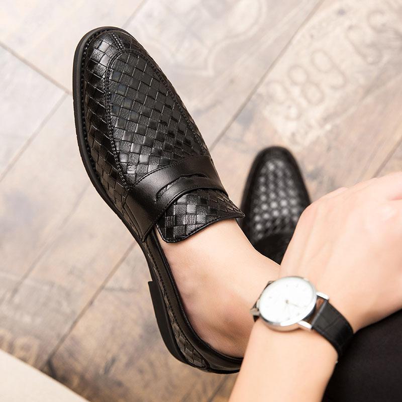 Store Herre Loafers i Vevd Skinn, Spiss Business Casual Stil, Britisk Profesjonelt Design.