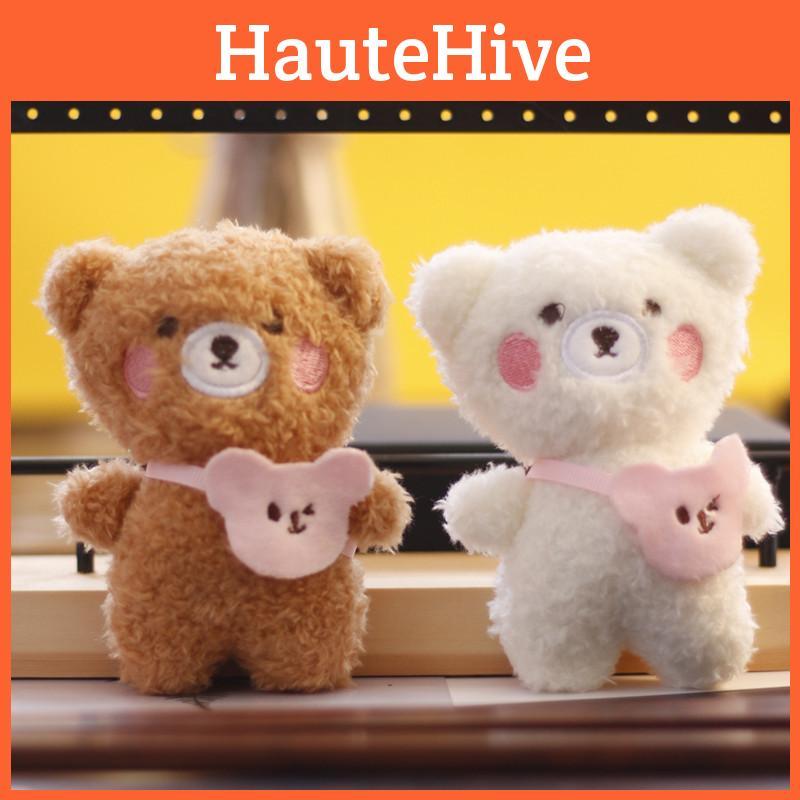 Entzückender Mini Teddybär Plüsch Schlüsselanhänger Niedlicher Kleiner Rucksackanhänger Braun und Weiß