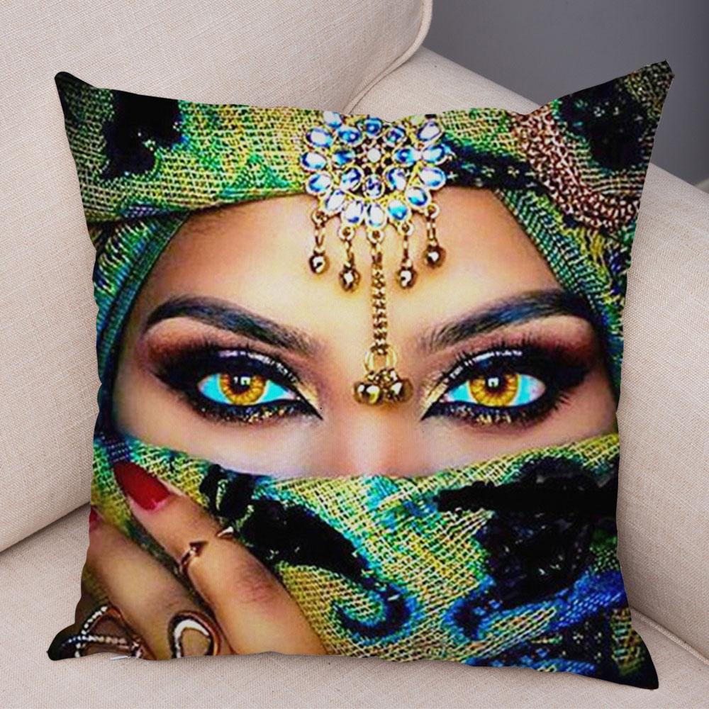 Beautiful Lady Pillow Case Decor Colorful Masked Woman Pillowcase Super Soft Plush Cushion Cover for Sofa Home Car Xcm