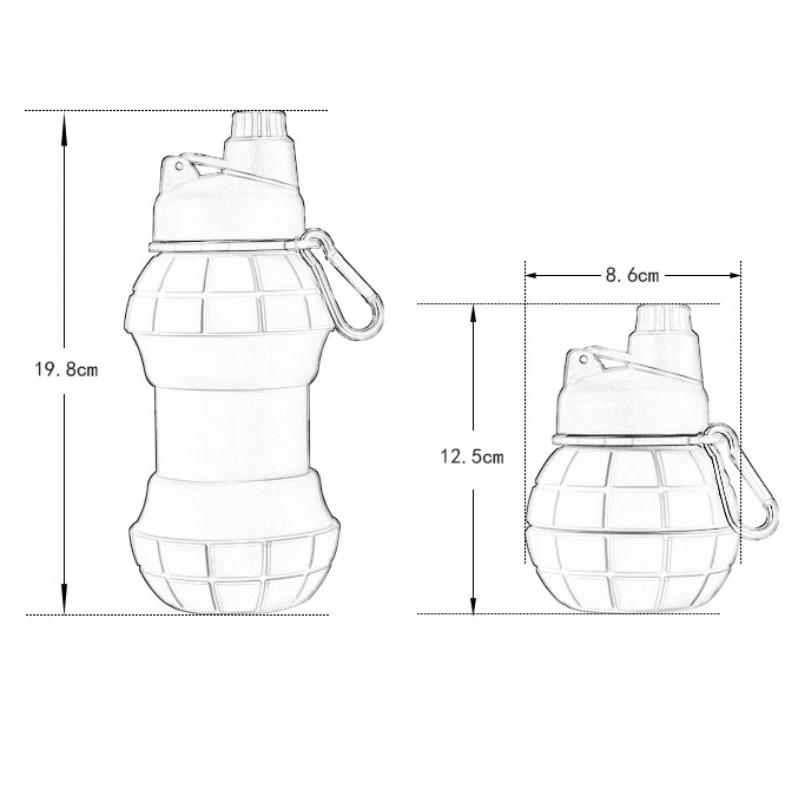 550ML Grenade Water Bottle Silicone Folding Water Cup Outdoor Fitness Activities Mountain Hiking Silicone Cup BPA Motivation Practical Use