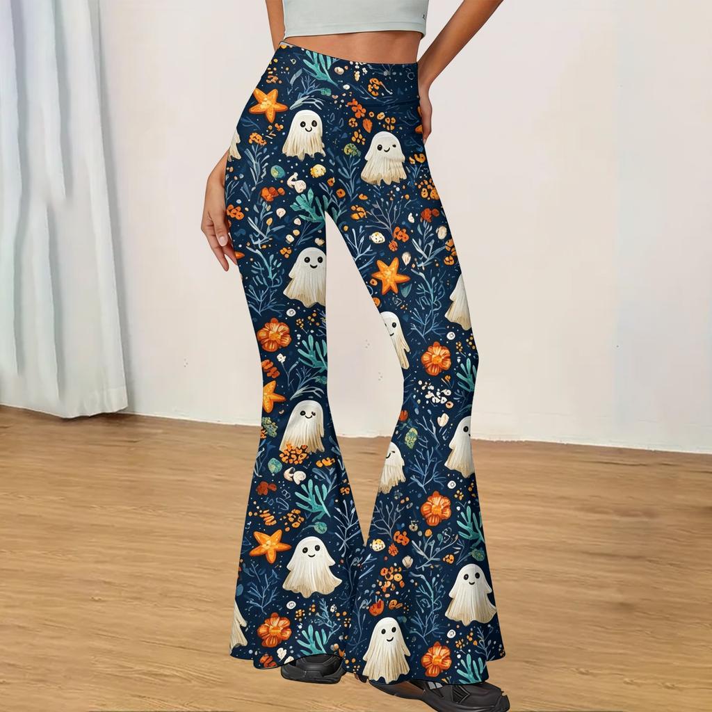 Women's Halloween Print Flared Yoga Pants Casual Stretch Waistband Comfortable Fit Soft Fabric Workout Leggings
