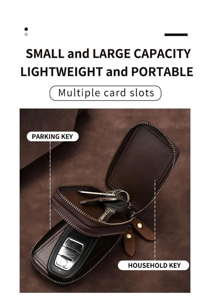Universal Retro Crazy Horse Leather Key Case, Large Capacity Double Layer for Car & Home Keys