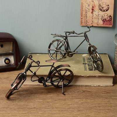 1pc Alloy Bicycle Model Vintage Ornament Retro Furnishings Simulated Bike Figurine For Home Decor Shelf Tabletop Store Christmas