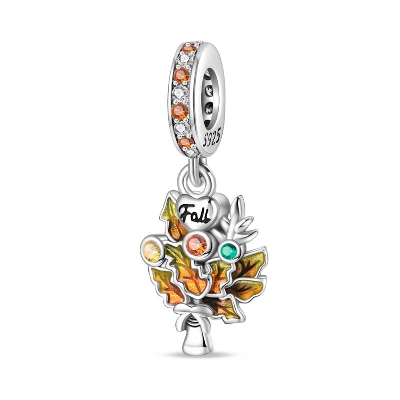 Winter Series Copper Charms Beads Snowman Autumn Pumpkin Maple Leaf Beads Fit Original Bracelet Women Gifts