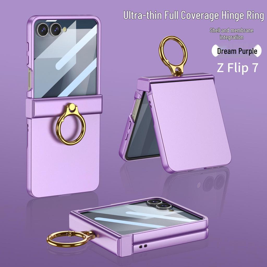 Samsung Z Flip7 Full-Cover Solid Color Case with Hinge Protection and Built-In Ring Stand