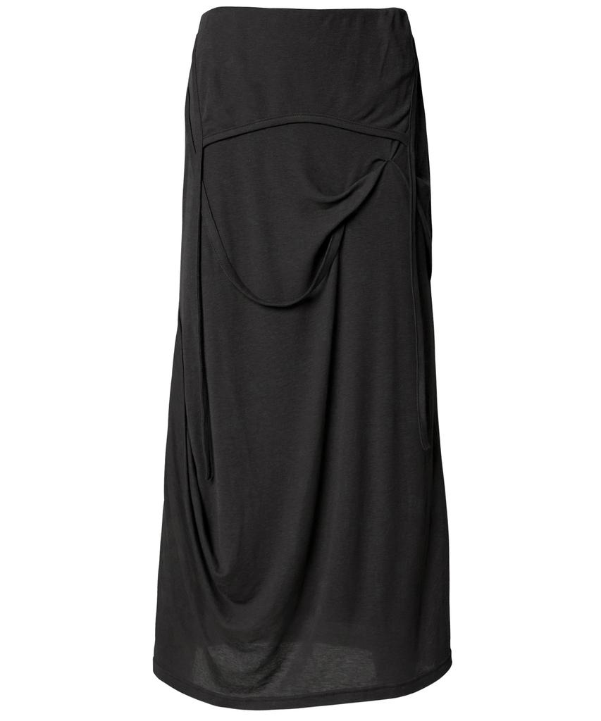 Peulleeoeob Asymmetrical Draped Long Skirt (Fl-263_Black)