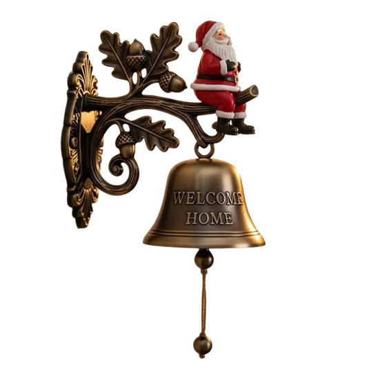 Rustic Metal Welcome Bell Christmas Wall Mounted Door Bell Vintage Dinner Bell for Outdoor Front Door Porch Home Decor
