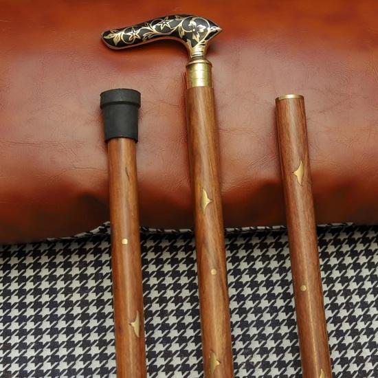 Floral Brass Handle Walking Cane Handmade Wooden Gentleman's Stick