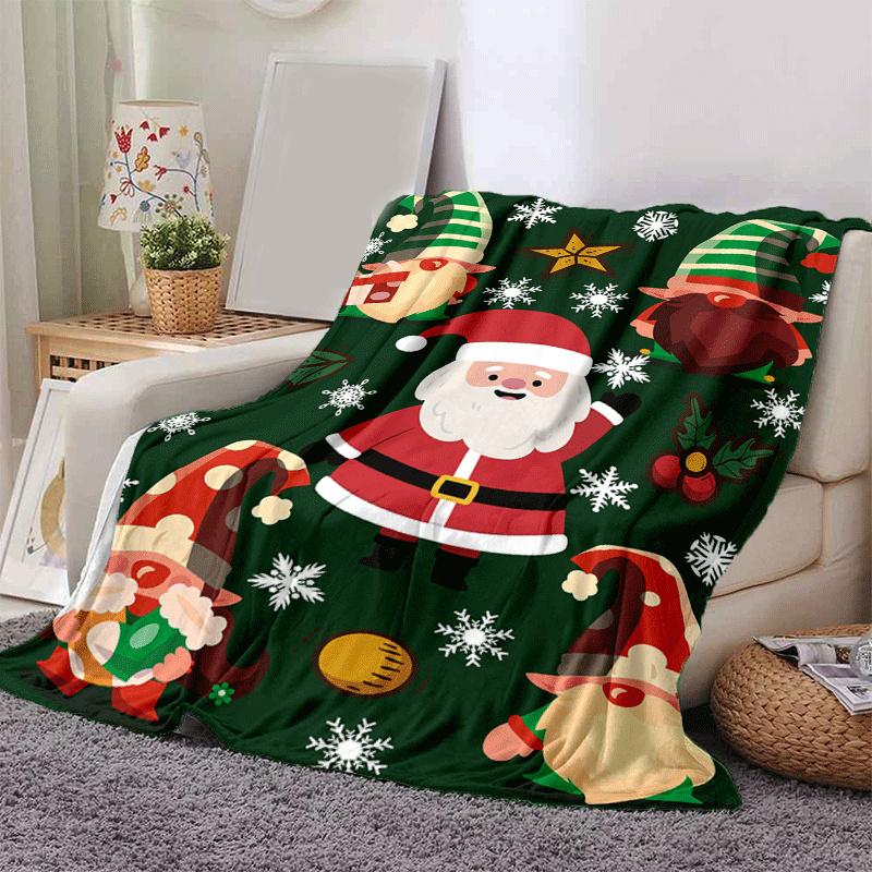 1pc Santa Claus Printing Lightweight Flannel Blanket, Comfortable and Warm Blanket, for Camping Sofa Bed and Couch Office, Gift
