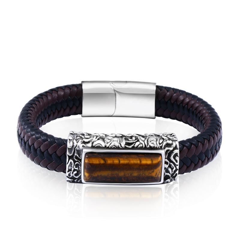 

Beier 316L stainless steel Fashion colorful leather embedded stone bracelet men s popular high quality jewelry boy s gift 24cm