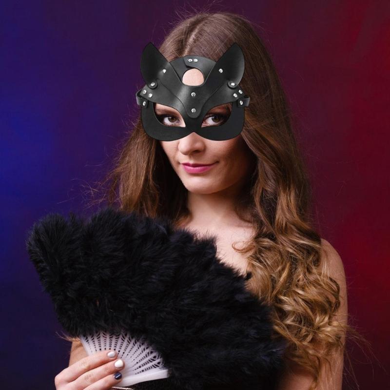 Elegante Catwoman Kostümmaske Premium PU-Leder Atmungsaktives Design für Maskenbälle Partys Rollenspiele