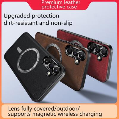 Pro Samsung Galaxy S24 Ultra Plus FE Pouzdro Magnetické Elegantní Kůže Odolné proti Opotřebení Objektiv Plně Krytý Protiskluzový Úchop Kryt Okraje