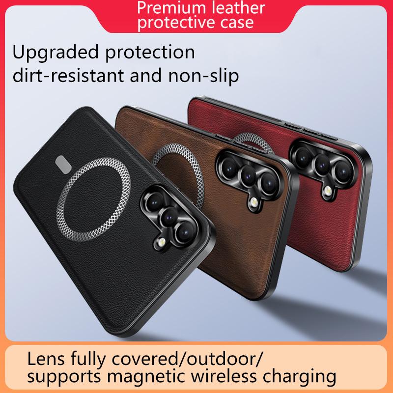 For Samsung Galaxy S24 Ultra Plus FE Case Magnetic Elegant Leather Wear-Resistant Lens Fully Covered Non-Slip Grip Edge Cover