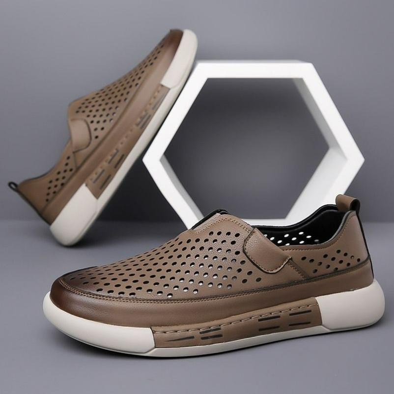 Summer Hollow Casual Leather Shoes, Breathable Hole Shoes, Trendy Soft-soled Outdoor Sports Shoes