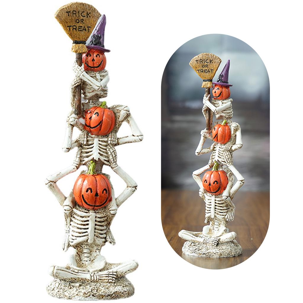 Halloween Funny Face Pumpkins Durable Resin Stackable Ornaments for Patio & Tabletop Halloween Decor