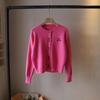 2026 Korean Sweet Knit Cardigan: Heart Button, Round Neck, Embroidered Letters, Women's Autumn/Winter Style