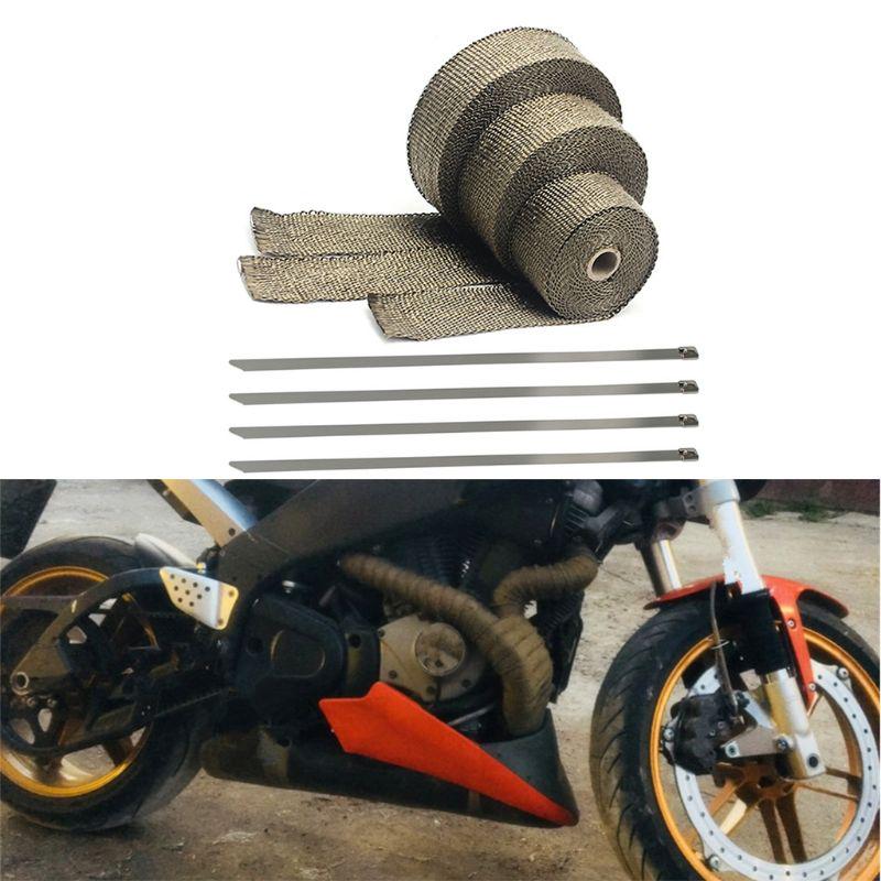 2 x 50 Titanium Exhaust Heat Wrap Roll for Motorcycle Basalt Heat Shield Tape with Stainless Ties