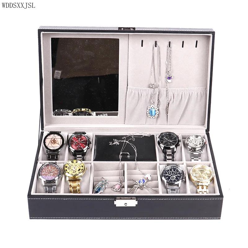 Schmuckaufbewahrungsbox Uhrenbox mit Spiegel multifunktionale Schmuck Ring Halskette Aufbewahrungs-Displaybox Heimdekor Geschenk