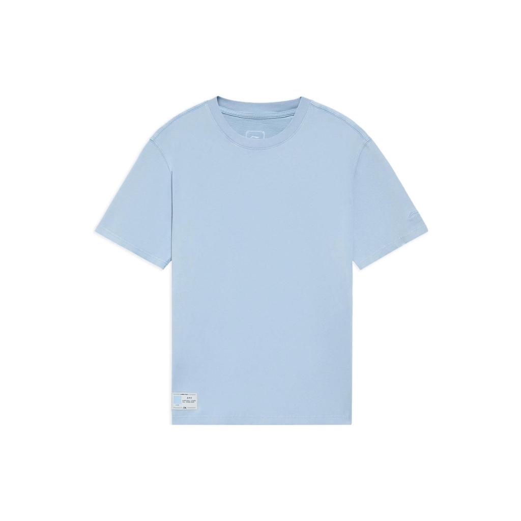 Li-Ning Solid Color Round Neck Casual Short Sleeve T-Shirt Men Tops Mist-Blue AHSS361-8