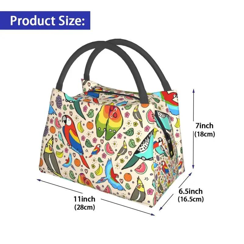 Funny Parrots Thermal Insulated Lunch Bags Women Budgie Cockatiel Bird Resuable Lunch Container for Work Travel Meal Food Box