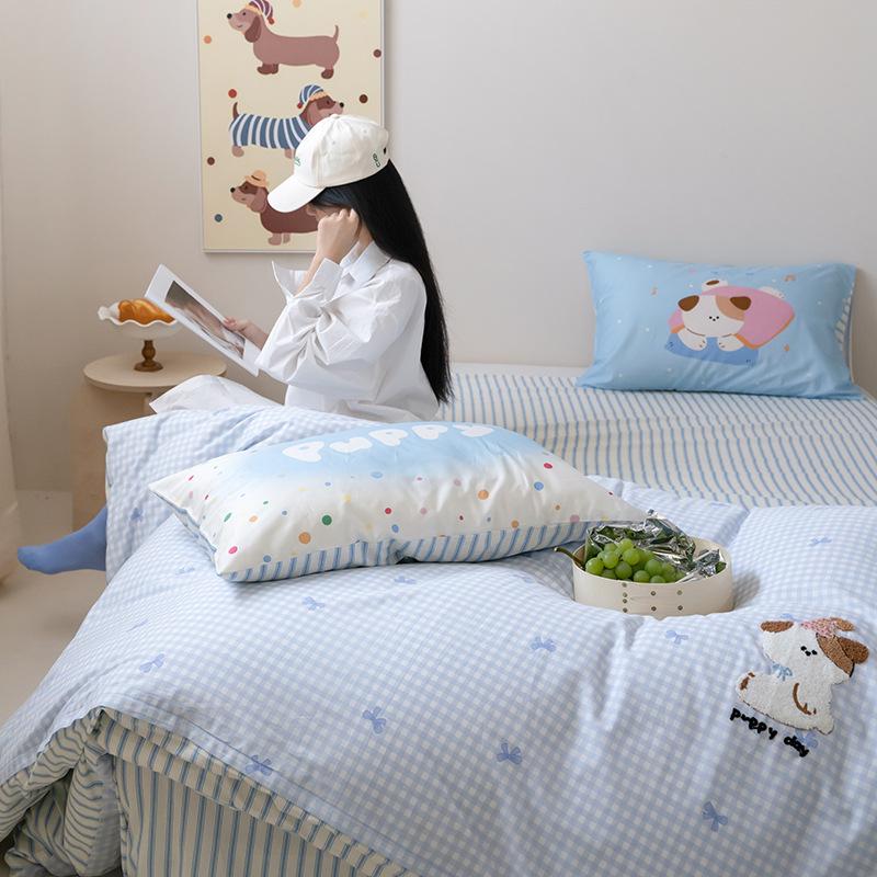 

American Brown Puppy Chenille Embroidery All-Cotton 4-Piece Bedding Set (1.5m/1.8m) 1.2m Sheet Set | 150x200cm Duvet