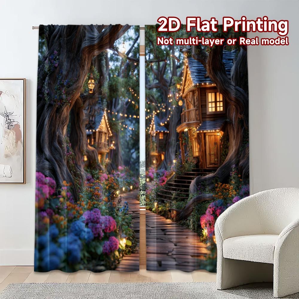 Set Of 2 Flat Printing Curtains Without Rod Fairytrail Chic Print Durable Polyester Fabric Decorations Curtain Made