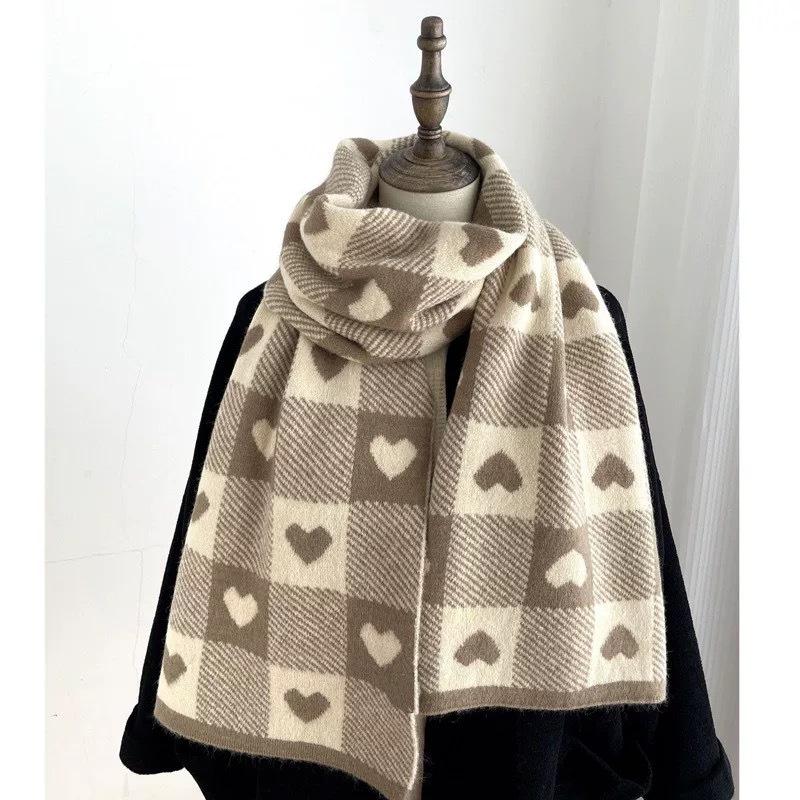 

Women s Holiday Gift Winter Warm Cute Heart Checkered Print Scarf Shawl One Size хакі