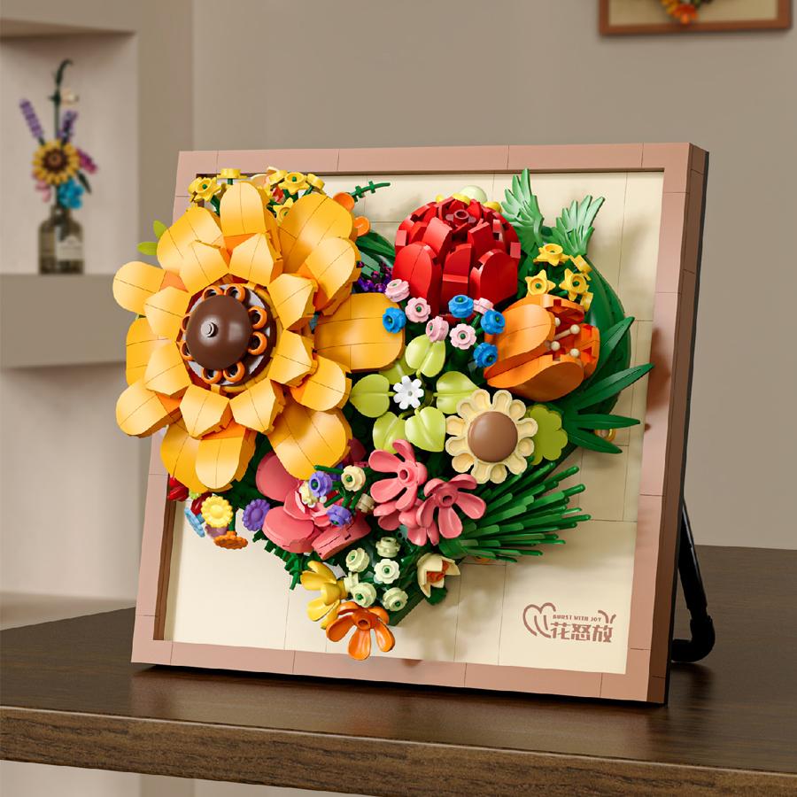 Non-Toxic New Year Decorations 3D Picture Frame Building Blocks Flowers Mini Bricks Diy Children Toys Wedding Gifts