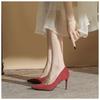 Autumn Brand New Sexy Black Wine Red Women Pumps Flock High Stiletto Heels Lady Dress Shoes Plus Big Size