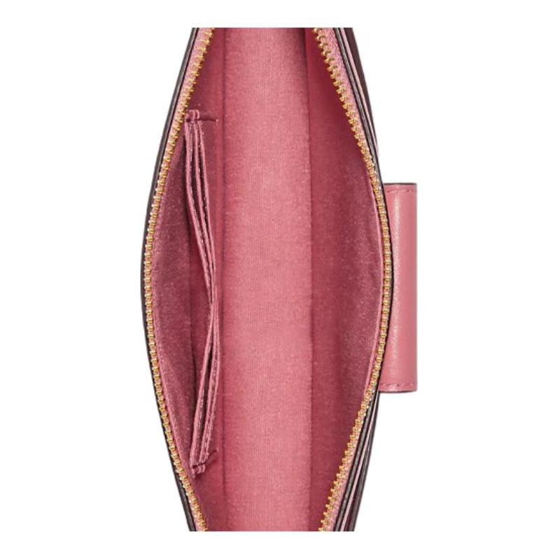 COACH POPPY 21 color block plaid chain coated canvas and leather crossbody bag small size women's toffee pink with gold zipper