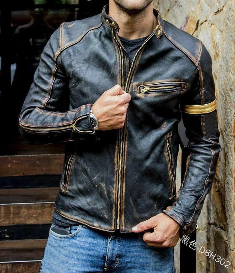 Men's Men's Leather Jacket Male Teen Stand-Up Collar Punk Men's Motorcycle Leather Jacket