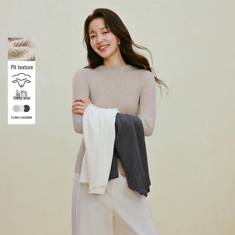 INMAN Women s Long Sleeve Ribbed Merino Wool Pullover Sweater M