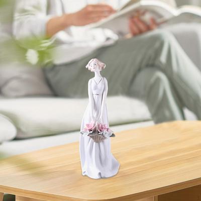 Ceramic Girl Figurine Porcelain Lady Statue Collection Centerpiece Modern for Office