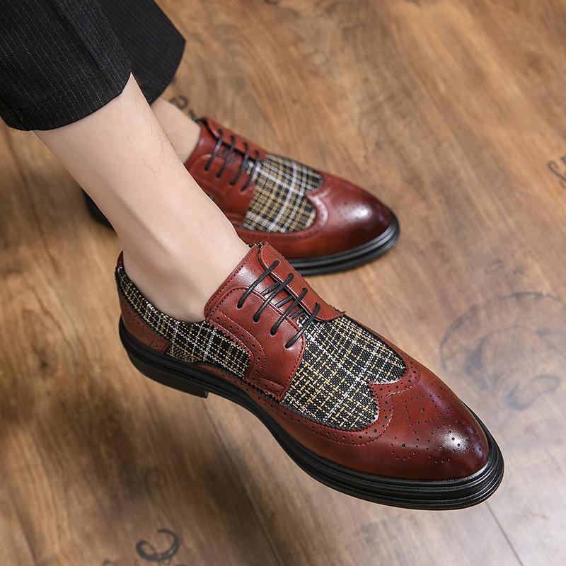 British Style Fashion Mix Color Men Brogue Shoes Casual Pointed Leather Shoes Men Low-Heel Formal Shoes Men Zapatos Cuero Hombre