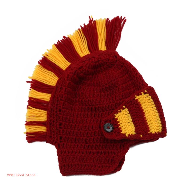 

Men Women Hat Beanie Crochet Knit Roman Cosplay Knight Earflap Helmet красный