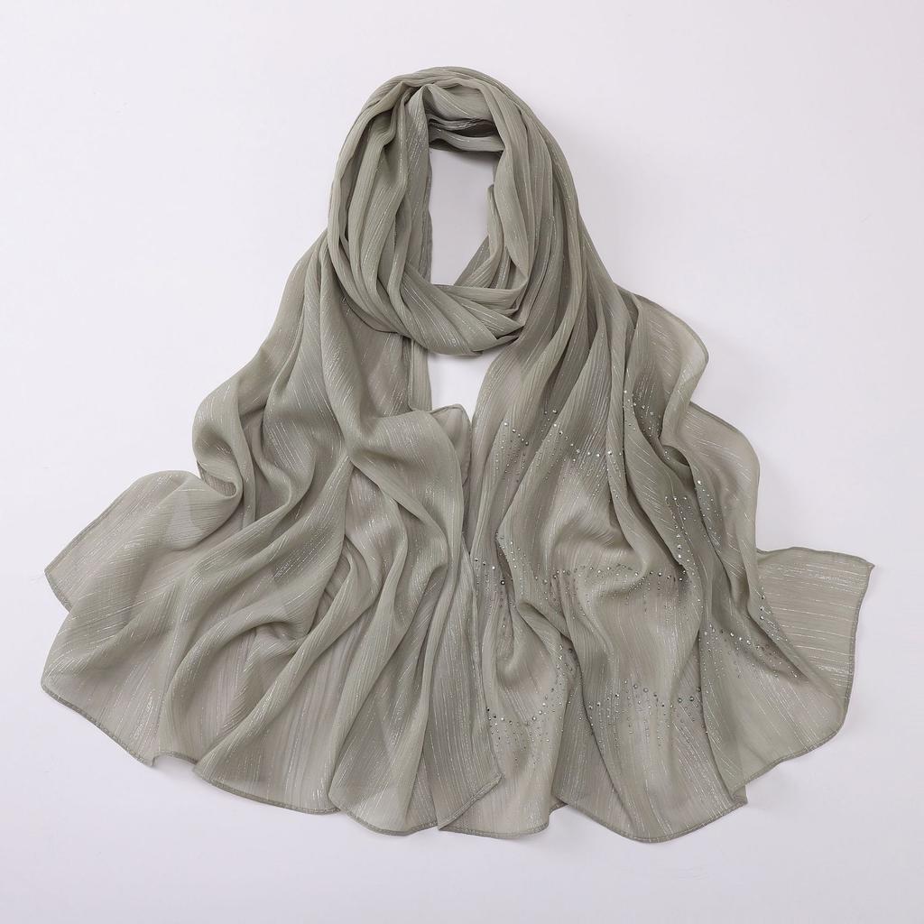 Luxury Rhinestone Chiffon Hijabs Woman Muslim Scarf Shawls Solid Lady Party Shawl Wraps Islamic Turban Female Headscarf Ramadan