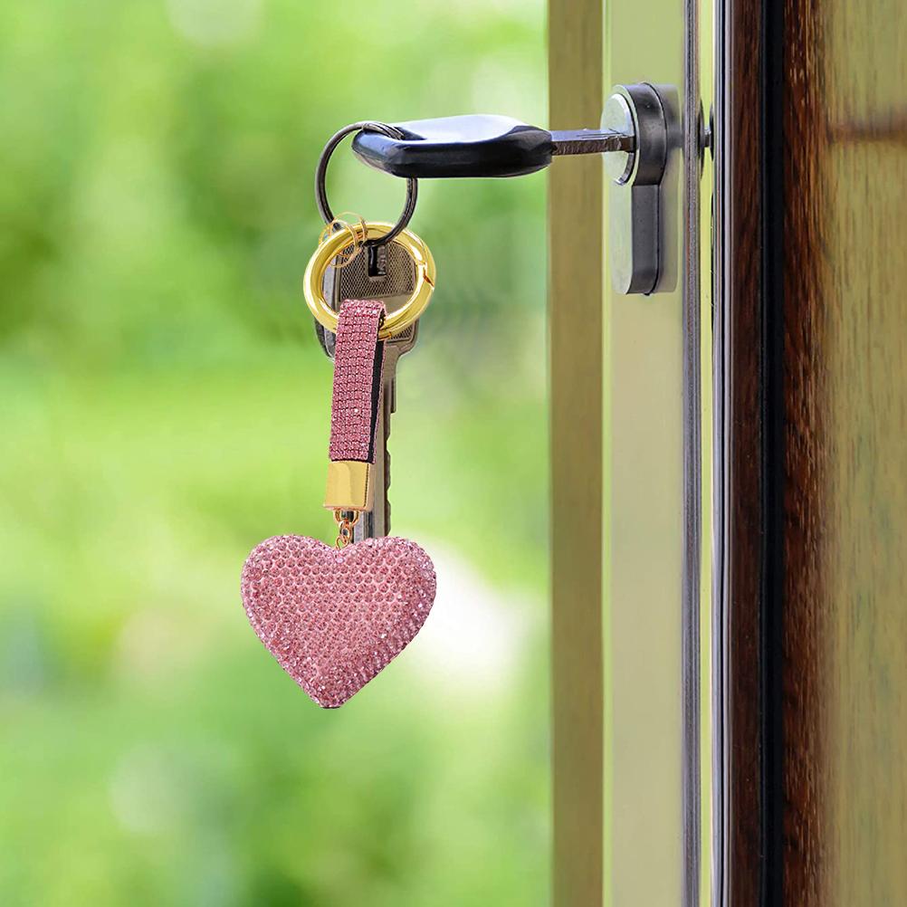 Bling Rhinestone Heart Shape Keychains Glitter Crystal Heart Key Chain Key Rings Bag Charm for Women Girls