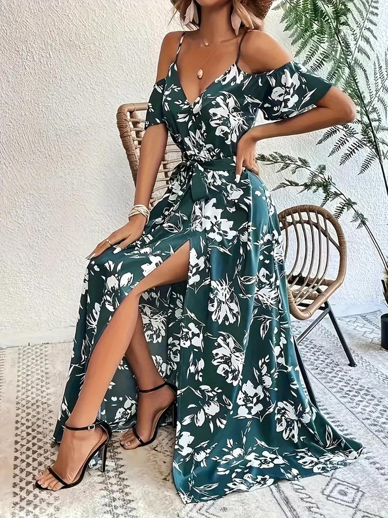 Women's Sexy Suspender Irregular Dress Long Suspender Floral Beach Dress