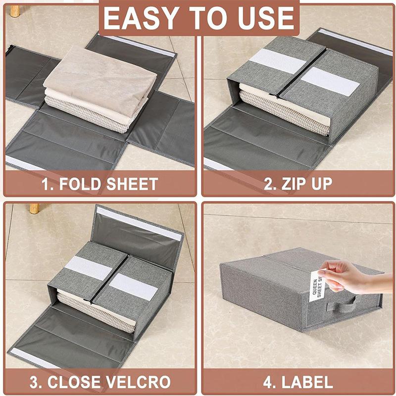 Sheet Set Storage Box Organizer Fabric Folding Window Zipper Blanket Organizer Wardrobe Bed Clothes Storage Box Organizer