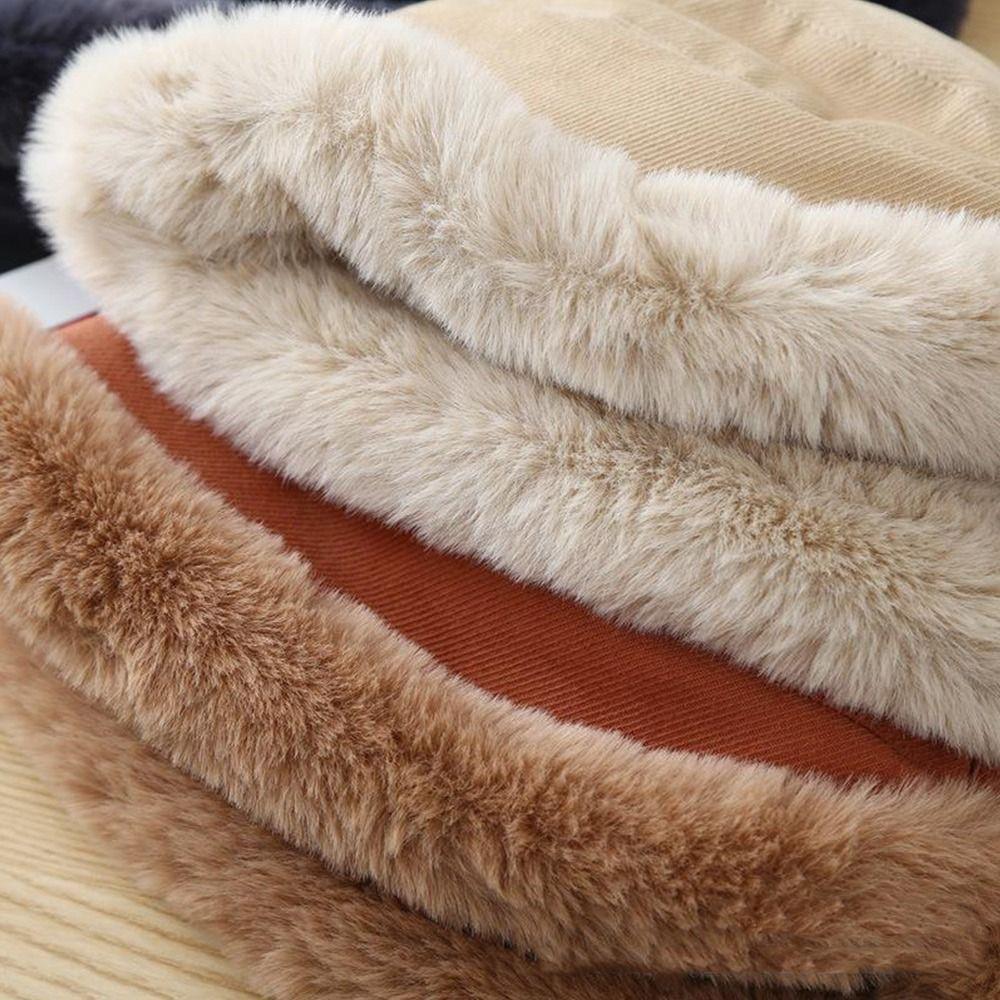 Winter Soft Casual Faux Fur Plus Velvet Panama Hat Fisherman Cap Bucket Hat Sun Cap