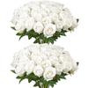 Artificial Flowers, 60 Pcs Real Looking White Foam Fake Roses Bulk, White Faux Bridal Shower with Stems for DIY Wedding Bouquets