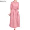 ZANZEA Women Casual Round Neck Loose Half Sleeve Dress