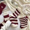 Academy Style Female Elastic Striped Socks Red Lovely Bow Snow Boot Socks  Women Gift