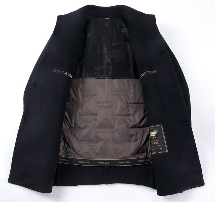 Brand Double-Sided Cashmere Men's Classic Wool Trench Coat with Down Liner