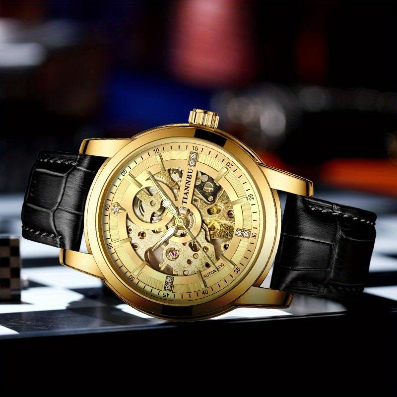 Męski Luksusowy Zegarek Mechaniczny Automatyczny Wodoodporny Sportowy Pasek ze Skóry PU Wodoodporny Zegarek Męski Zegarek Biznesowy Zegarek Męski Casual dla Mężczyzn prezenty